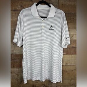 Nike Dri Fit Black and White Stripe Golf Polo Shirt  Size Large Napa Valley Logo